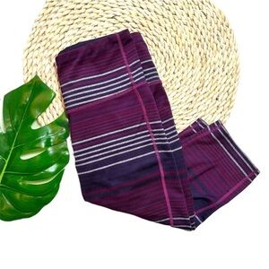 Athleta Leggings Tight Purple and Grey Yoga Striped Cropped Capris Extra Small